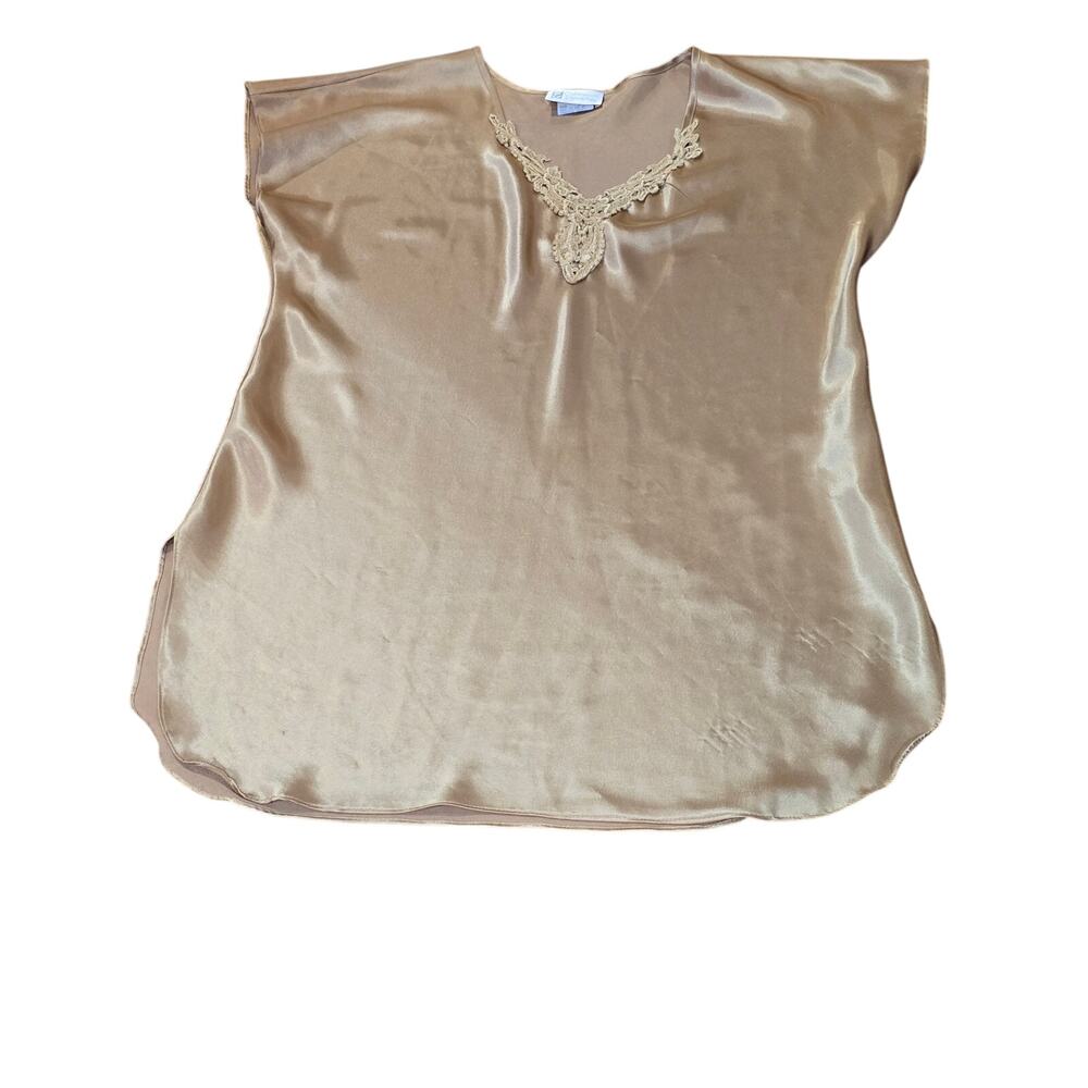 Vintage Gold Satin Nightgown w/ Lace Trim┃Small┃California Dynasty Made in USA - Picture 10 of 11